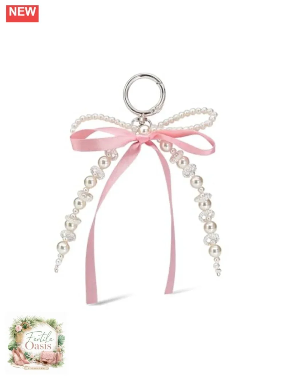 Pearl Bow Keychain for Women - Elegant Bag Charm with Silver Tone Key Ring
